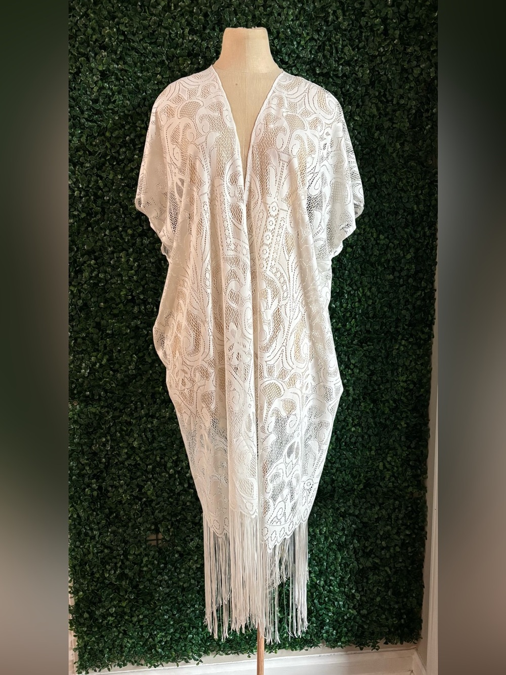 White Lace Kimono Fringe 
Festival/Coachella/Beach Cover Up